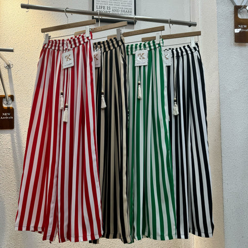 Ladies Wide Leg Stripes Long Trousers